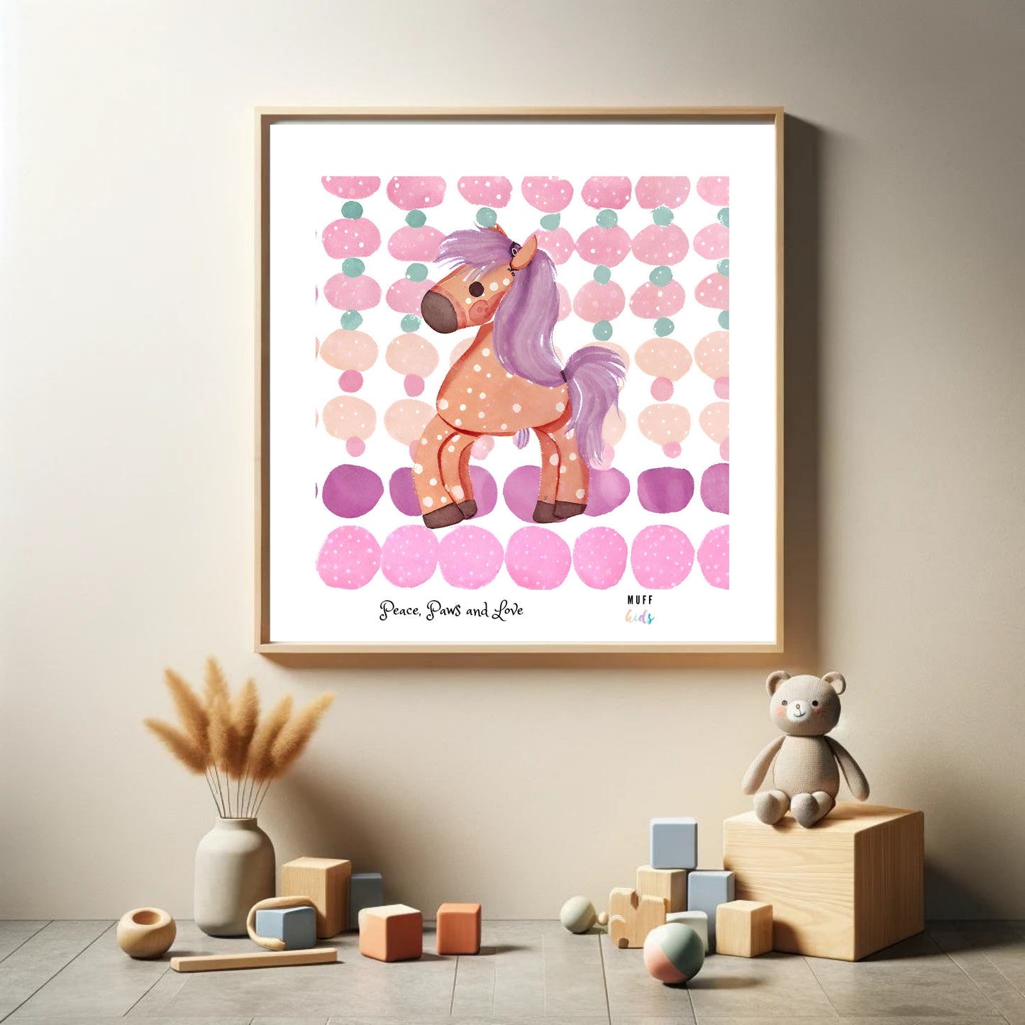 Peace, Paws and Love Horse No:3 Art Print Poster For Kids