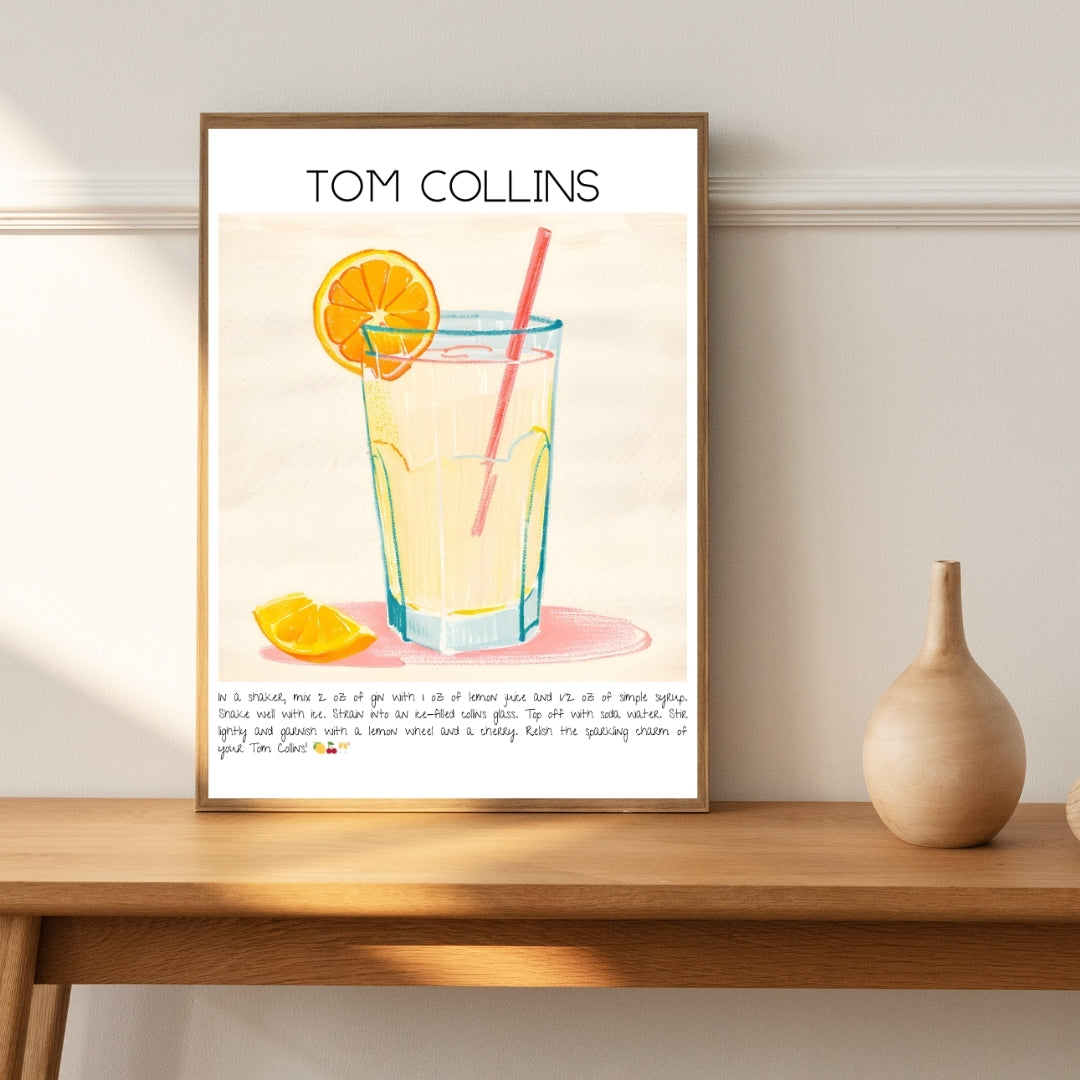 Cocktail Art Print Design Poster Tom Collins Bar Decor