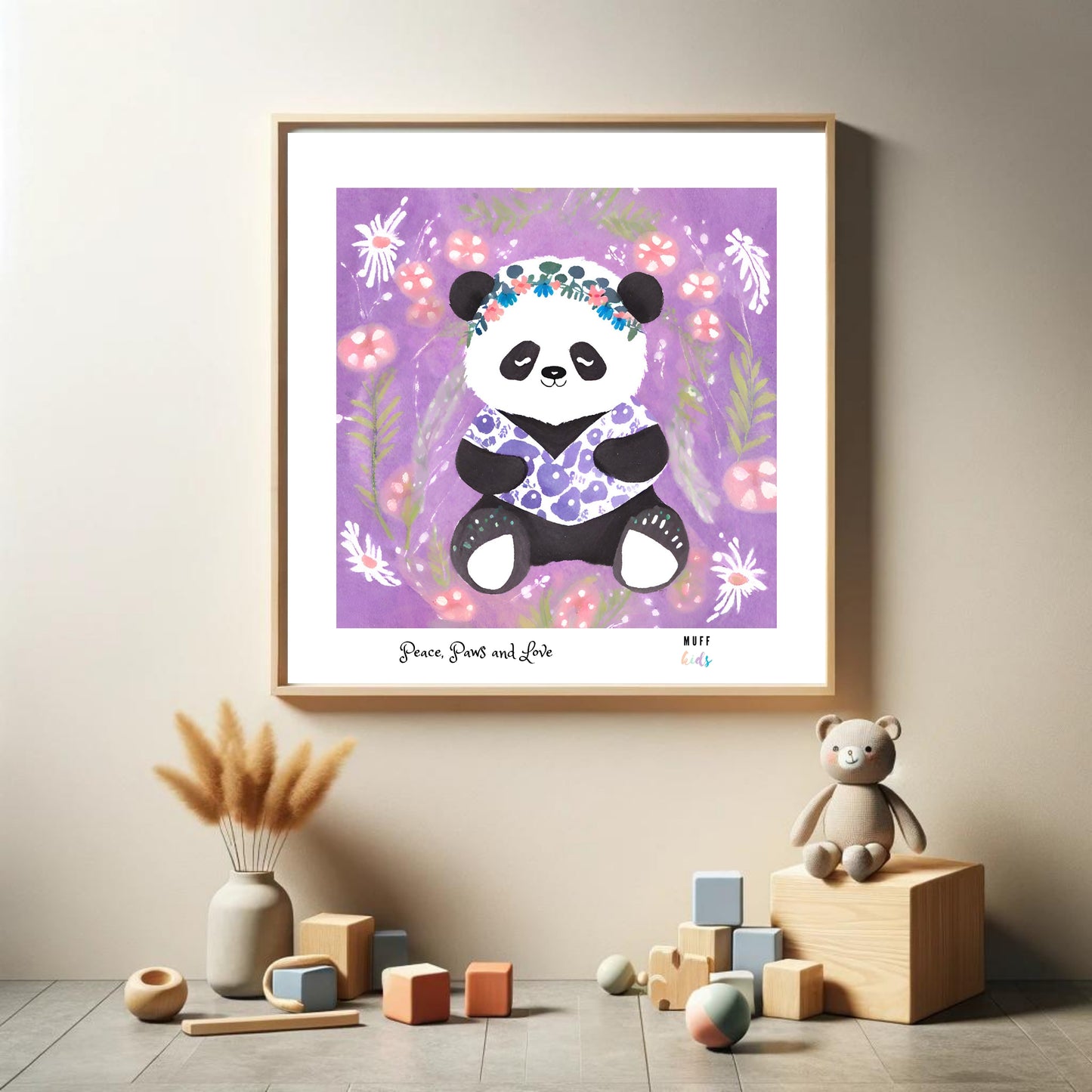 Peace, Paws and Love Panda No:1 Art Print Tasarım Çocuk Odası Posteri