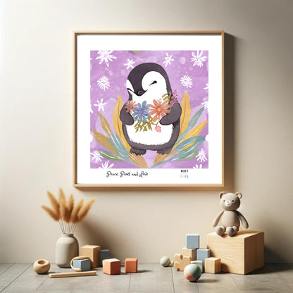 Peace, Paws and Love Penguin No:1 Art Print Tasarım Çocuk Odası Posteri