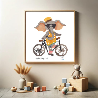 Kids Art Print Design Elephant Ride a Bike No.1 Poster For Kids