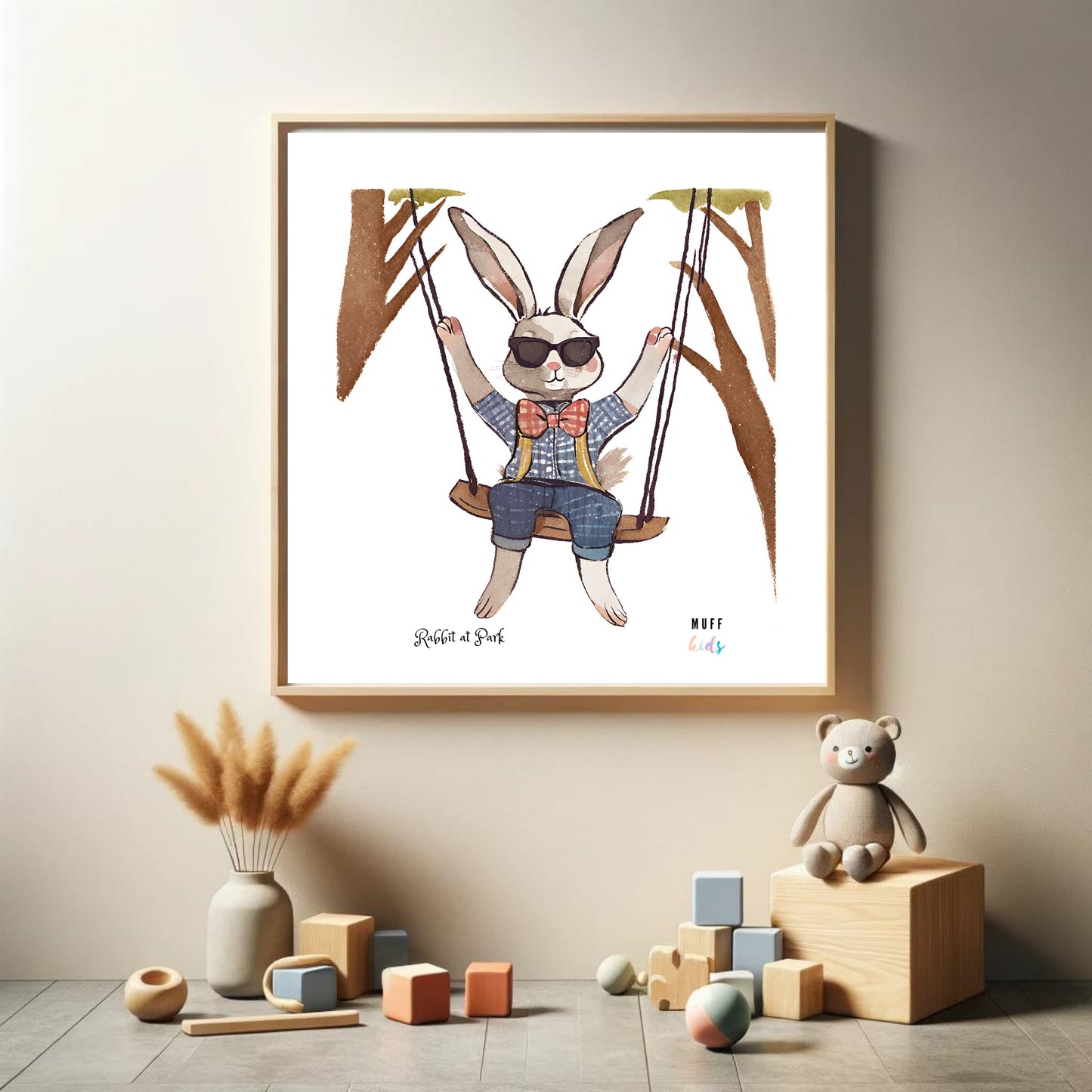 Kids Art Print Design Rabbit At Park No.1 Poster For Kids