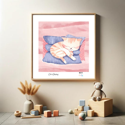 Kids Art Print Design Sleeping Cat Poster For Kids