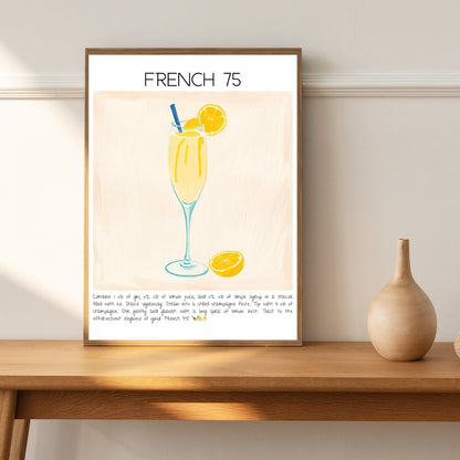 Cocktail Art Print Design Poster French 75 Bar Decor