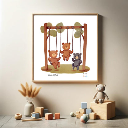 Kids Art Print Design Bear At Park Poster For Kids