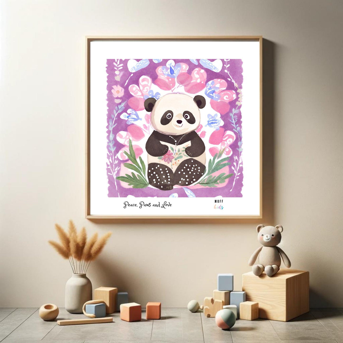 Peace, Paws and Love Panda No:3 Art Print Tasarım Çocuk Odası Posteri