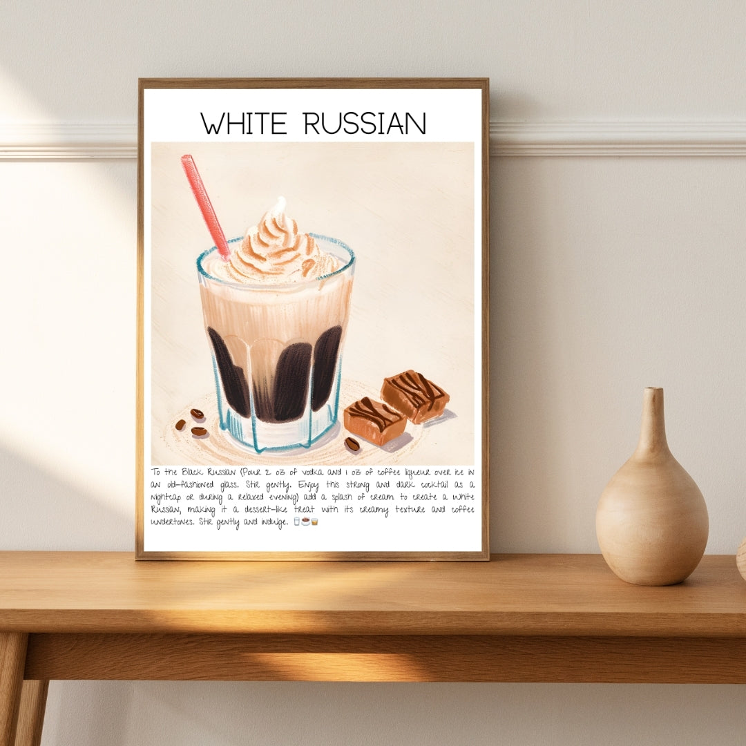 Cocktail Art Print Design Poster White Russian Bar Decor