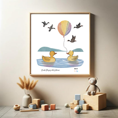 Animals With Balloons Art Print Tasarım Çocuk Odası Posteri