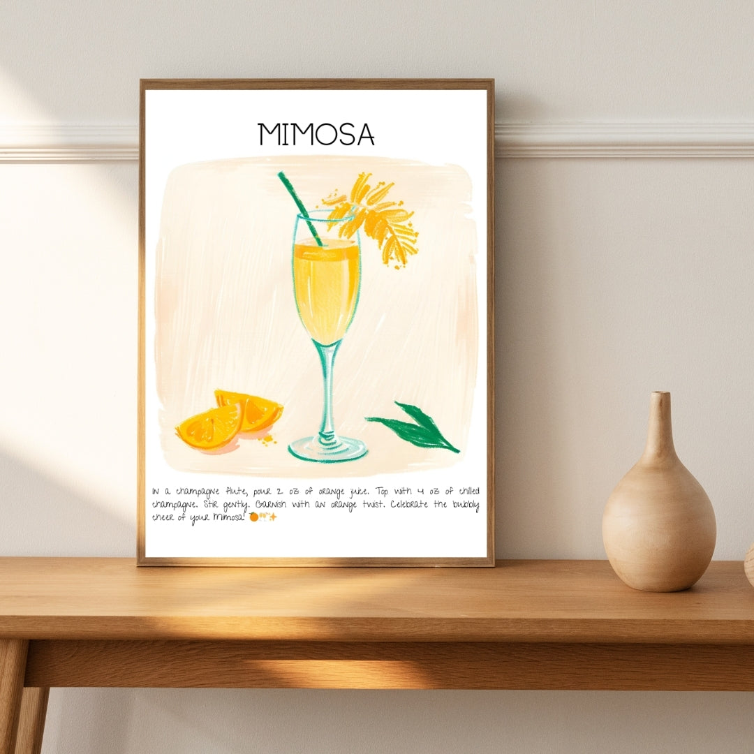 Cocktail Art Print Design Poster Mimosa Bar Decor