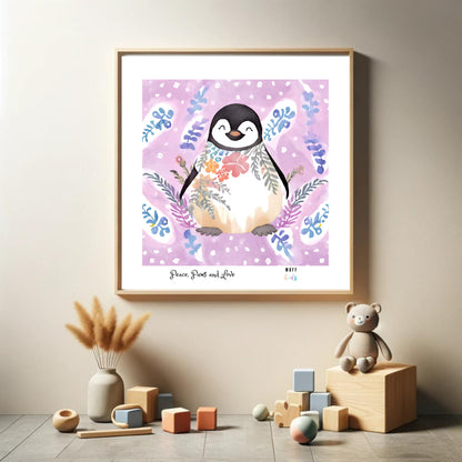 Peace, Paws and Love Penguin No:2 Art Print Tasarım Çocuk Odası Posteri