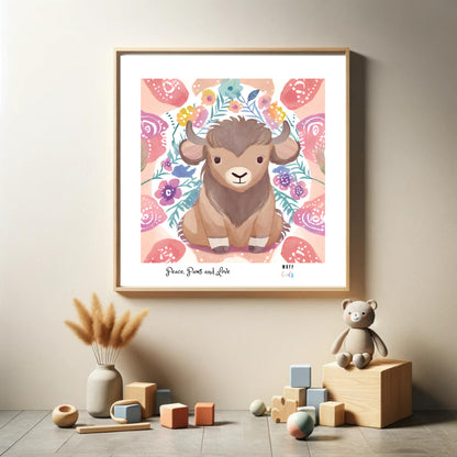 Peace, Paws and Love Bison No:2 Art Print Poster For Kids