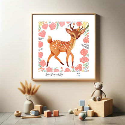 Peace, Paws and Love Deer No:2 Art Print Poster For Kids