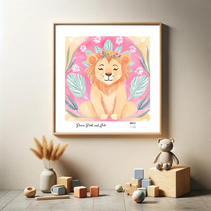 Peace, Paws and Love Lion No:2 Art Print Poster For Kids