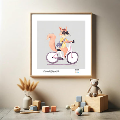 Kids Art Print Design Chipmunk Ride a Bike No.1 Poster For Kids