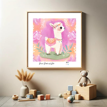 Peace, Paws and Love Llama No:2 Art Print Poster For Kids