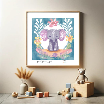 Peace, Paws and Love Elephant No:1 Art Print Poster For Kids