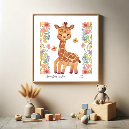 Peace, Paws and Love Giraffe No:3 Art Print Poster For Kids