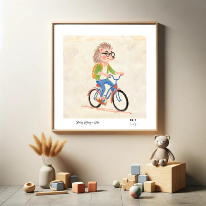 Kids Art Print Design Hedgehog Ride a Bike Poster For Kids