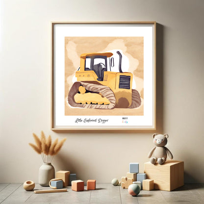 Little Explorers' Digger Art Print Poster For Kids