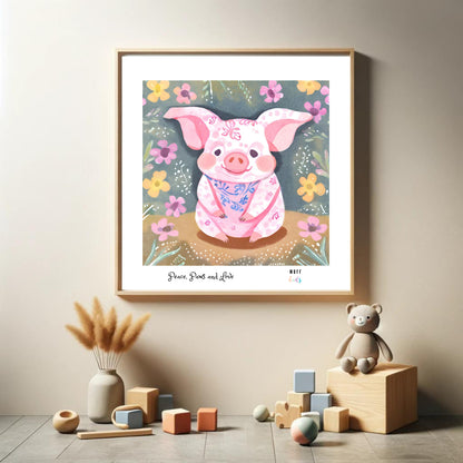 Peace, Paws and Love Pig No:4 Art Print Tasarım Çocuk Odası Posteri