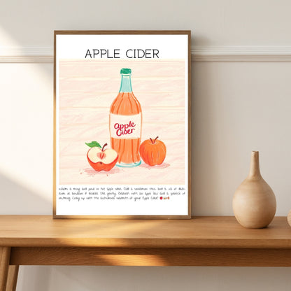 Cocktail Art Print Design Poster Apple Cider Bar Decor