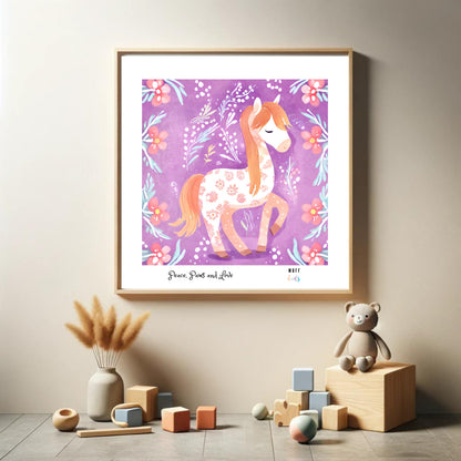 Peace, Paws and Love Horse No:1 Art Print Poster For Kids