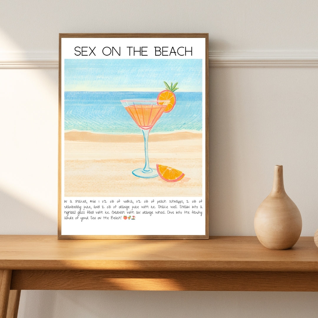 Cocktail Art Print Design Poster Sex On The Beach Bar Decor