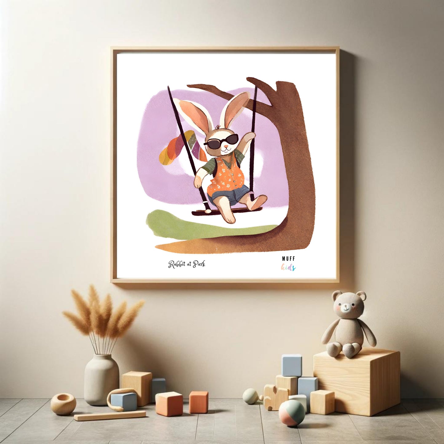 Kids Art Print Design Rabbit At Park No.2 Poster For Kids