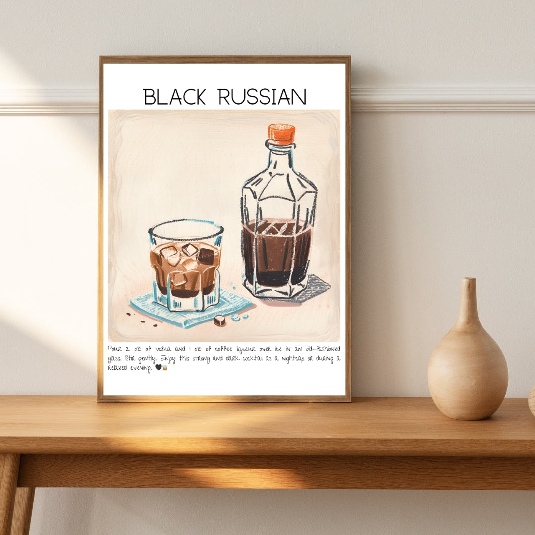 Cocktail Art Print Design Poster Black Russian Bar Decor