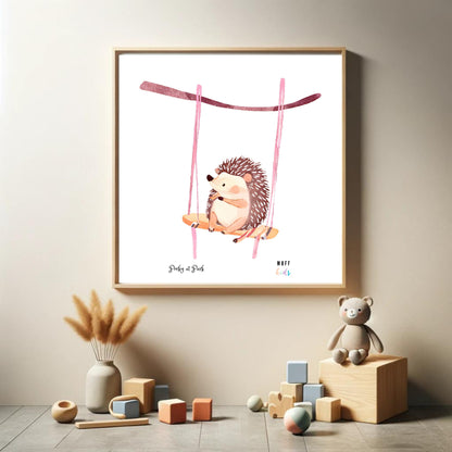 Kids Art Print Design Hedgehog At Park No.1 Poster For Kids