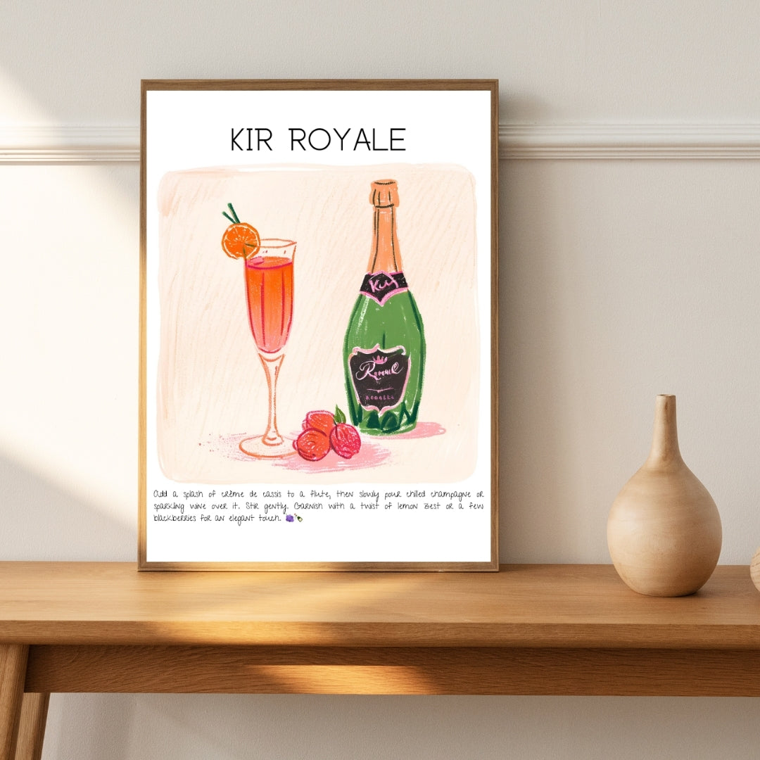 Cocktail Art Print Design Poster Kir Royale Bar Decor