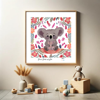 Peace, Paws and Love Koala No:1 Art Print Poster For Kids