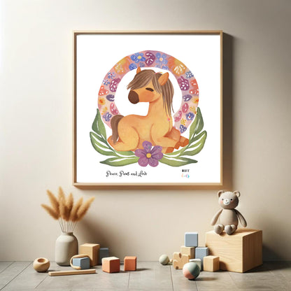 Peace, Paws and Love Horse No:4 Art Print Poster For Kids