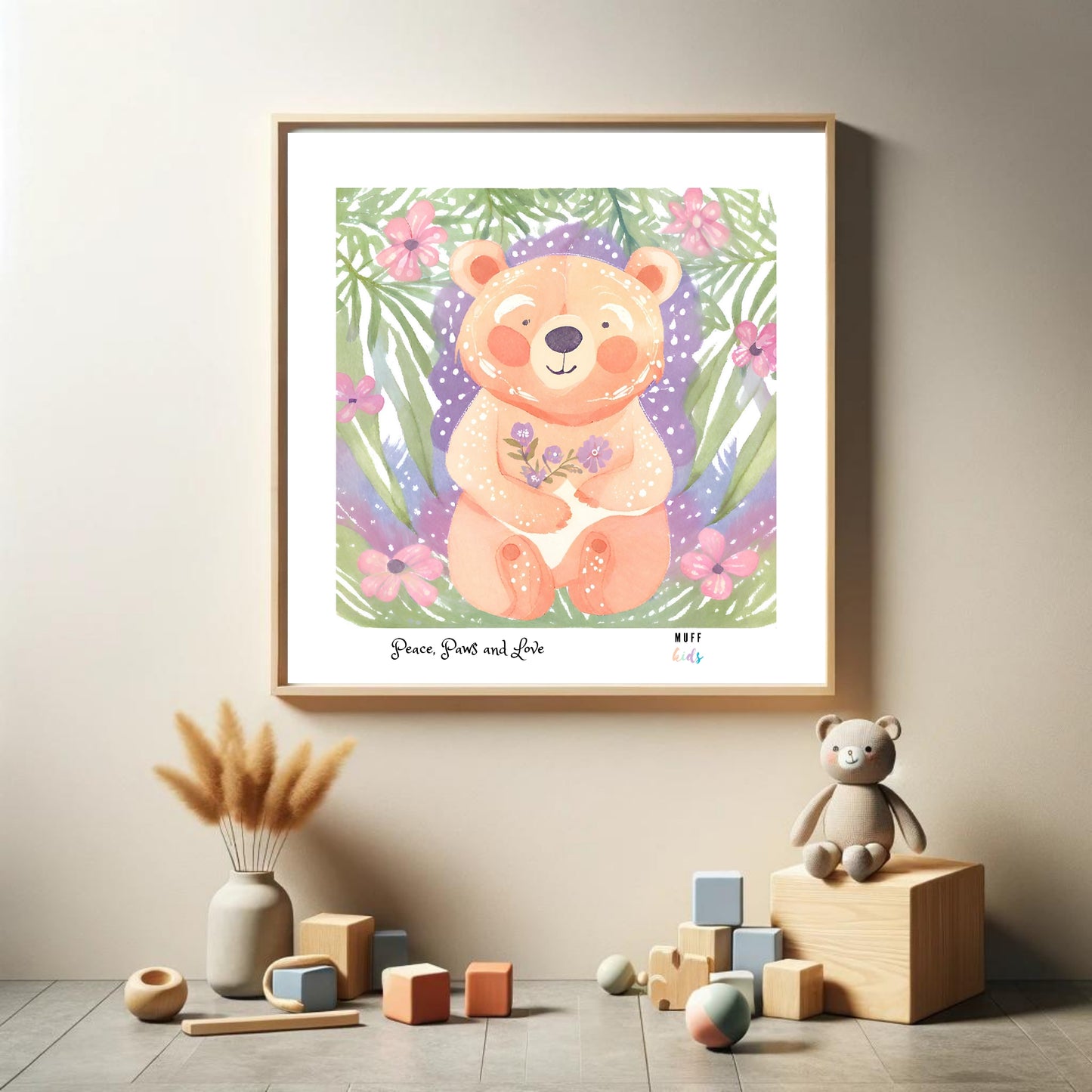 Peace, Paws and Love Bear No:2 Art Print Tasarım Çocuk Odası Posteri