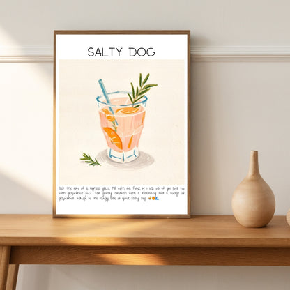 Cocktail Art Print Design Poster Salty Dog Bar Decor