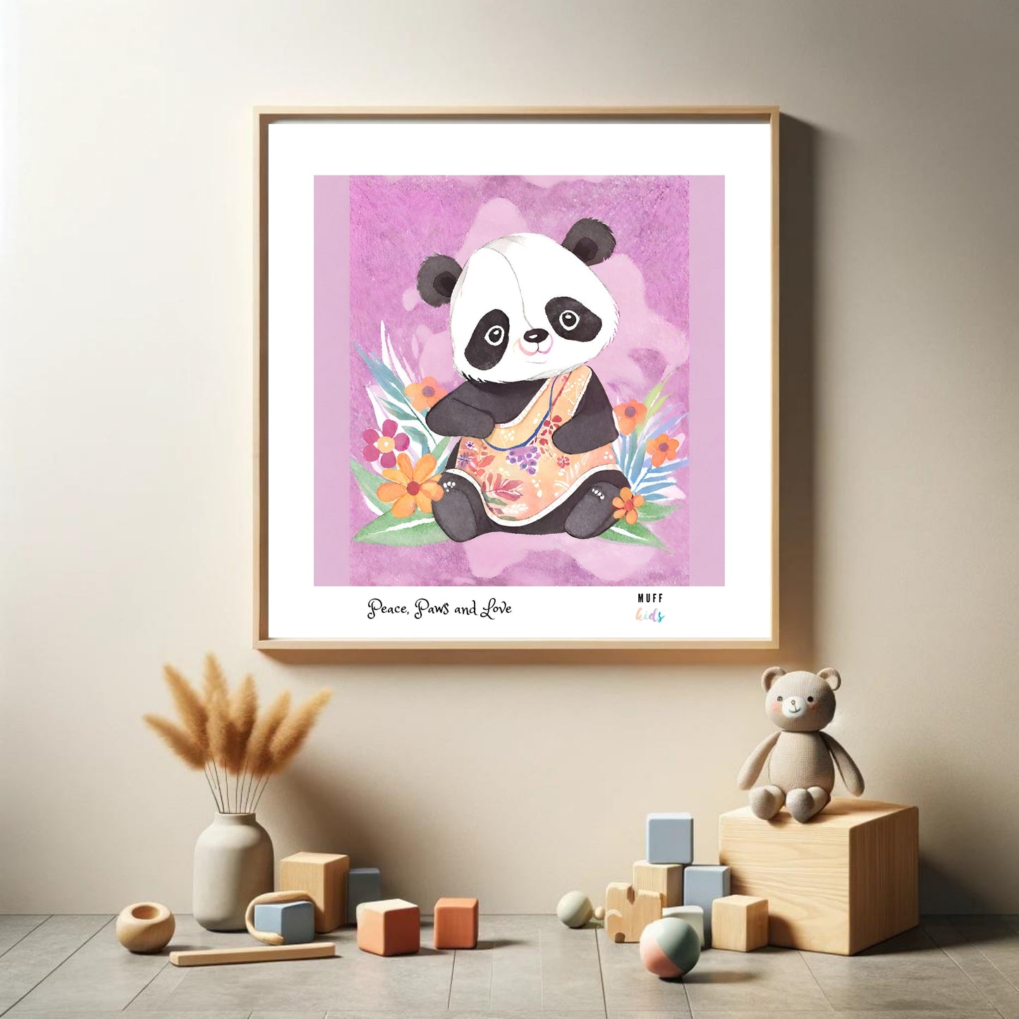 Peace, Paws and Love Panda No:2 Art Print Tasarım Çocuk Odası Posteri