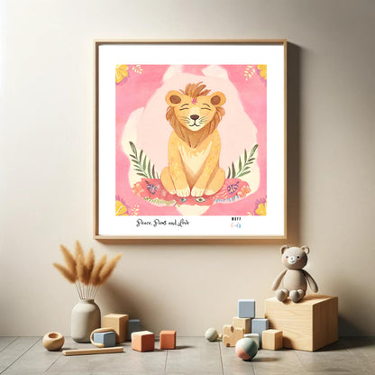 Peace, Paws and Love Lion No:4 Art Print Poster For Kids