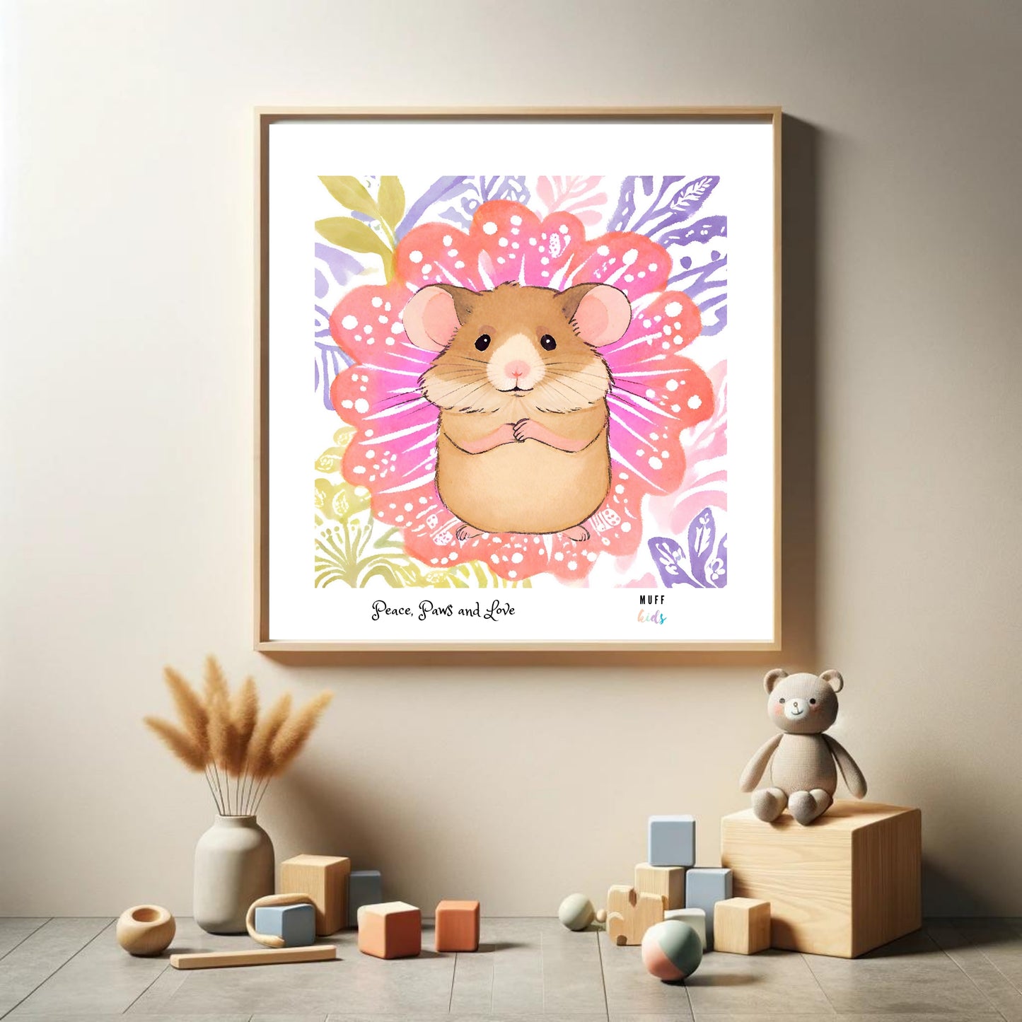 Peace, Paws and Love Mouse No:4 Art Print Tasarım Çocuk Odası Posteri