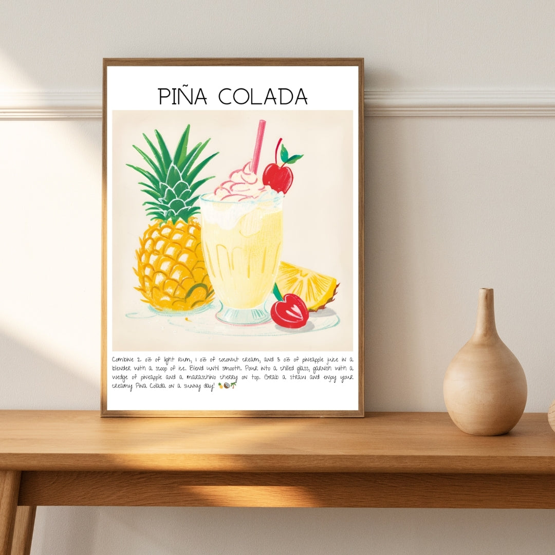 Cocktail Art Print Design Poster Pina Colada Bar Decor