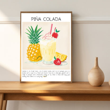 Cocktail Art Print Design Poster Pina Colada Bar Decor