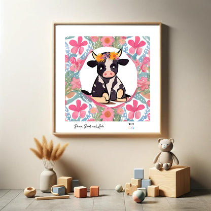 Peace, Paws and Love Cow No:3 Art Print Poster For Kids