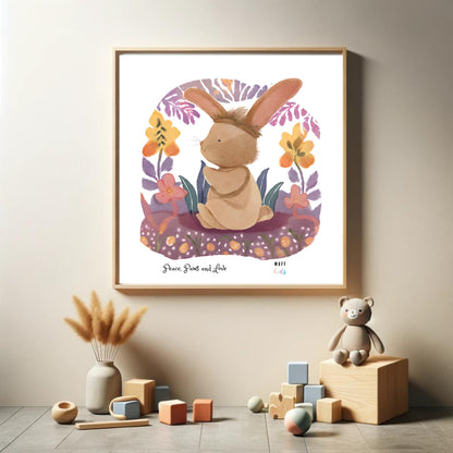 Peace, Paws and Love Rabbit No:2 Art Print Tasarım Çocuk Odası Posteri