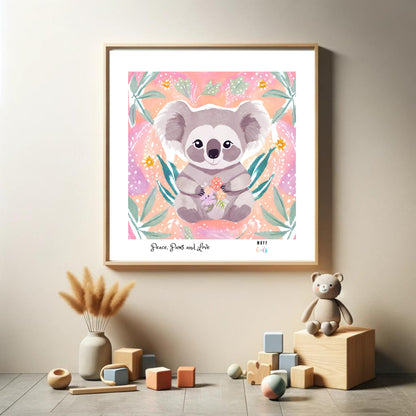 Peace, Paws and Love Koala No:2 Art Print Poster For Kids