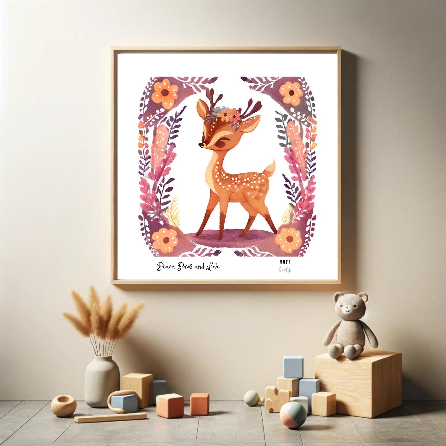 Peace, Paws and Love Deer No:3 Art Print Poster For Kids