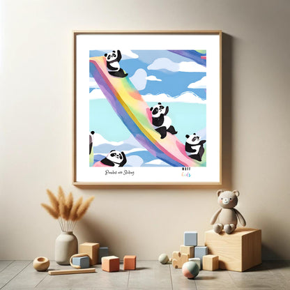 Kids Art Print Design Panda Sliding No.1 Poster For Kids