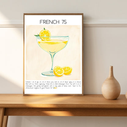 Cocktail Art Print Design Poster French 75 Bar Decor