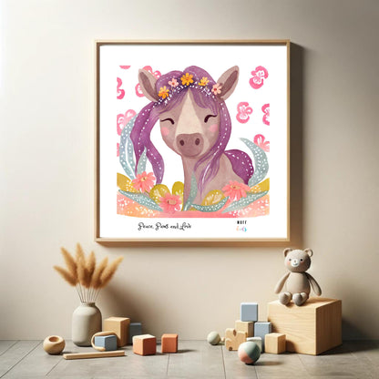 Peace, Paws and Love Horse No:2 Art Print Poster For Kids