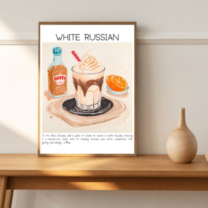 Cocktail Art Print Design Poster White Russian Bar Decor