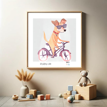 Kids Art Print Design Dog Ride a Bike Poster For Kids