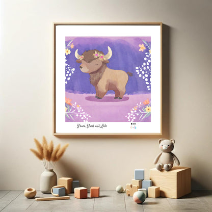 Peace, Paws and Love Bison No:1 Art Print Poster For Kids